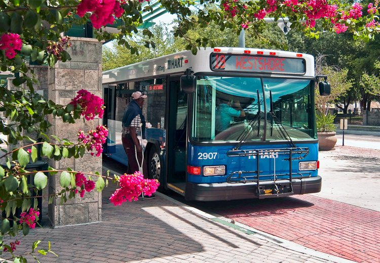HART bus picking up a passenger.