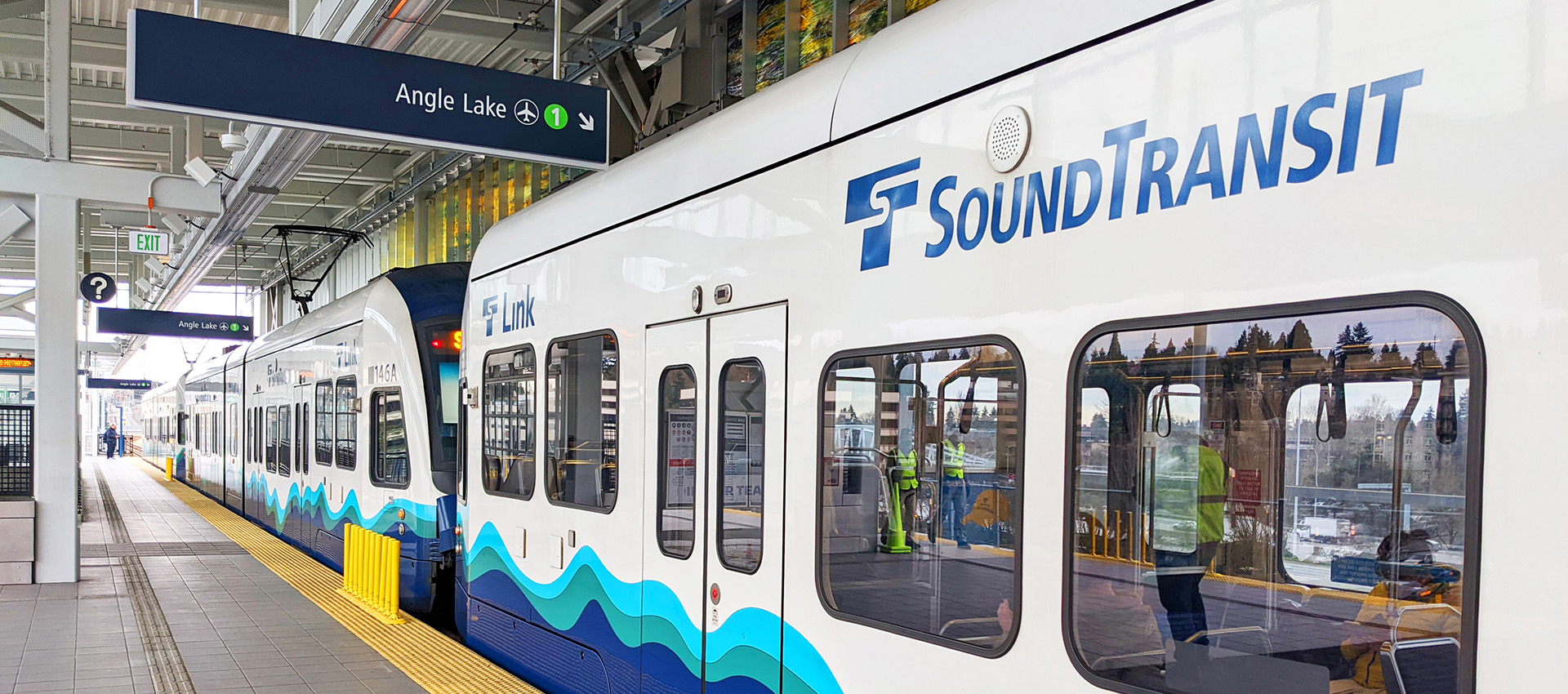 Sound Transit train at station. 