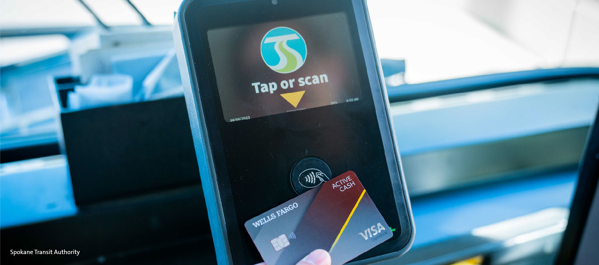 Spokane Transit Authority validator onboard bus. 