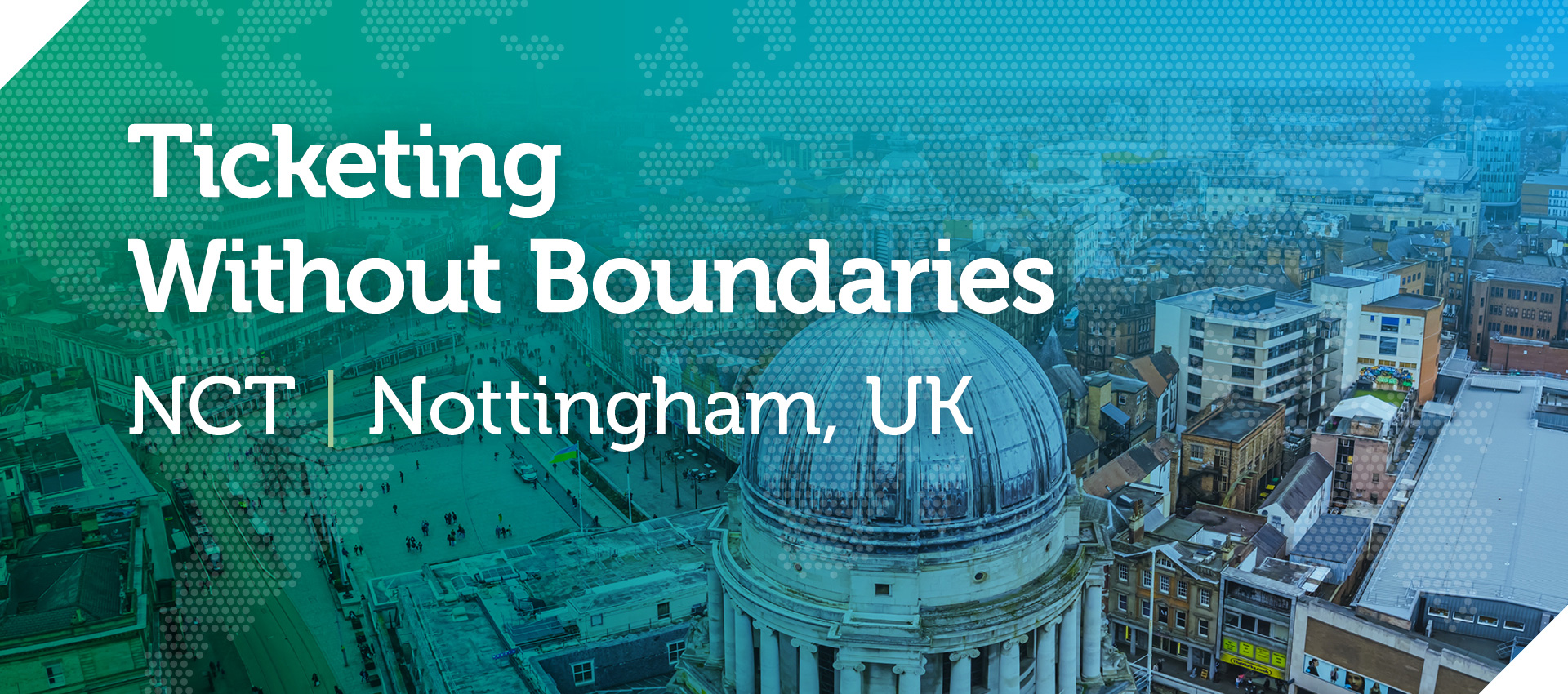 Aerial view of Nottingham with teal gradient overlay
